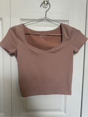Hollister Ribbed Scoop-Neck Crop Top - Dusty Mauve